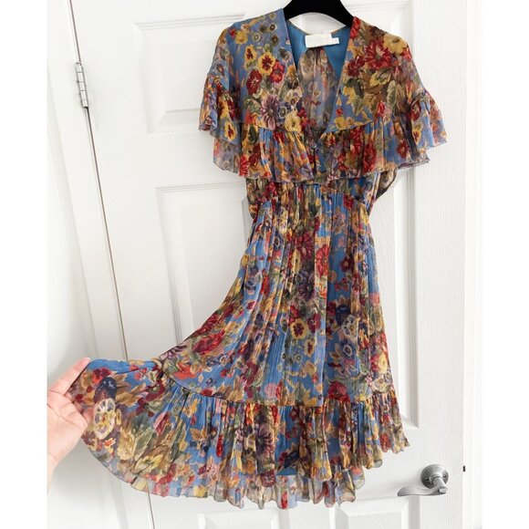 Zimmermann "Lovelorn Frill" Floral Silk Cape Dress, size 0 (XS) - Picture 7 of 16